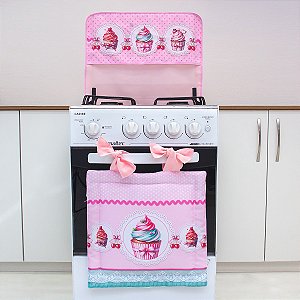 Kit Decoração Para Fogão de 5 e 6 Bocas -Decoração Cupcake  Rosa