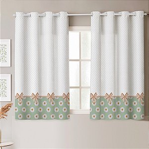 Cortina Cozinha Simples 2,20m x 1,40m - Linda Estampa Margaridas Digital