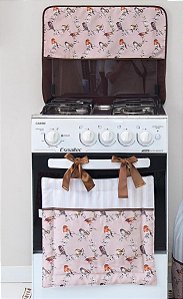 Kit Fogão Cortina Forno + Capa P/ Tampa Fogão 5 e 6 Bocas - Digital Passarinhos