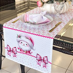 Caminho  P/ Decoração Mesa  De Natal 1,30m x 40cm -Papai Noel Rosa