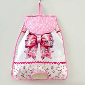 Puxa Saco/Guarda Sacolas -Coleção Estampa Digital Laço de Natal Rosa