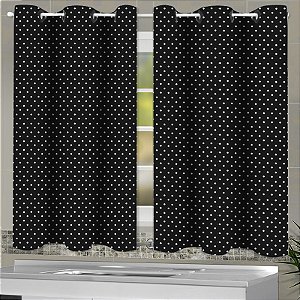 Cortina de Cozinha Simples  2,60m x 1,20m alt.- Poá Preto