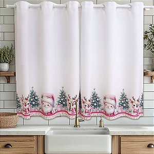 Cortina Cozinha Simples 2,20m x 1,40m - Coleção Natal Papai Noel Rosa