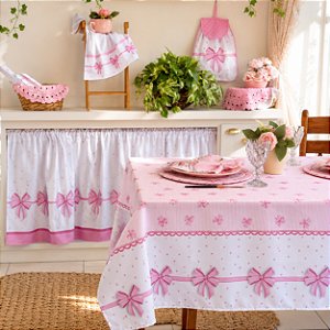 Toalha de Mesa 4 Lugares 1,45m x 1,35m Estampa Laços Rosa Digital