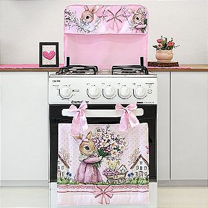 Kit Decoração Para Fogão 5 e 6 Bocas- Estampa Digital Páscoa Coelhinha