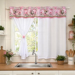 Cortina Para Cozinha Digital 2,60m x 1,20m Altura Coelhinha Páscoa
