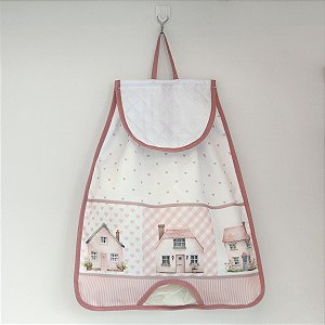 Puxa Saco /Guarda Sacolas Estampa Digital Casinhas Rosê