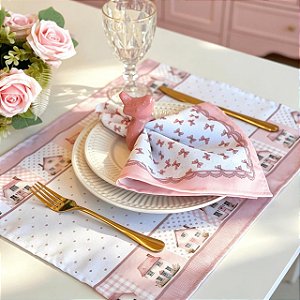 02 Lugar Americano 43cm x 35cm- Coleção Casinhas Rosê-Lançamento!