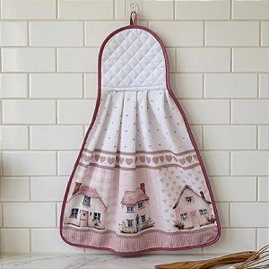 Bate Mão Atoalhado 60cm x 40cm largura Com Detalhe Matelado - Casinhas Rosê