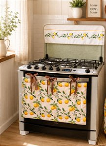 Kit Fogão Cortina Forno + Capa P/ Tampa Fogão 5 e 6 Bocas - Digital Limão Siciliano