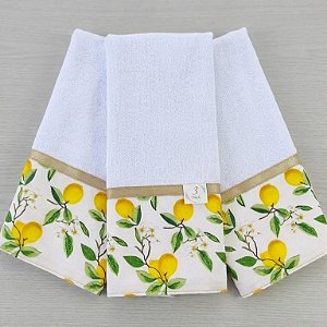 Kit 3 Panos de Prato P/ Cozinha estampa Limão Siciliano