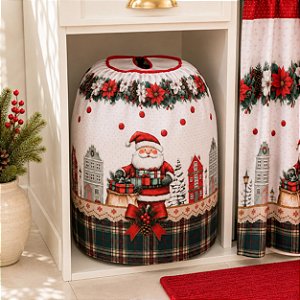Capa Para Botijão de Cozinha Natalina Papai Noel Xadrez Natal