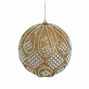 Bola de Natal 15cm Dourada com Aplicações de Strass Prata