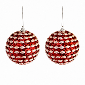 Jogo Com 2 Bolas de Natal 12cm Vermelhas Com Aplicações De Peças Peroladas