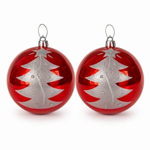 Jogo Com 2 Bolas de Natal 10cm Vermelhas Com Decoração Prata