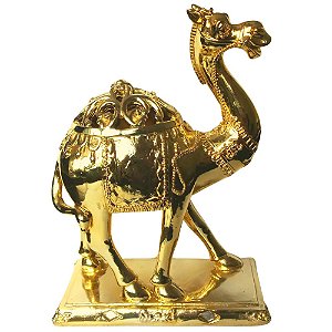Escultura Camelo Resina Importada Vazada Dourada 26,5x18x10cm