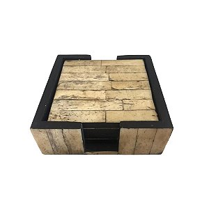 Jogo c/ 4 Porta Copos com Caixa Osso/Madeira