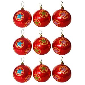 Jogo Com 3 Bolas de Natal Ø 12cm Vermelha Camurça Decorada - Papel Mache