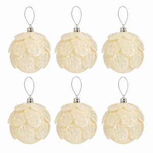 Jogo Com 6 Bolas de Natal Off White Pétalas Nacaradas com Glitter 5cm