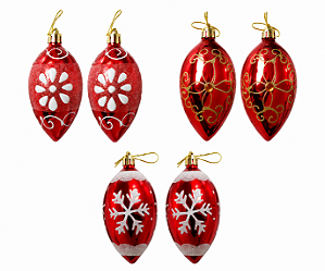 Enfeites para Árvore de Natal Gotas de Pendurar 6 Peças 10x5cm 3 Modelos