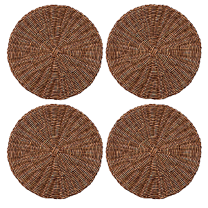 Jogo Americano Redondo 4 Peças Rattan Marrom Fibra Sintética 38cm