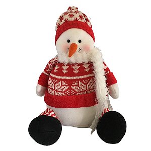 Boneco de Neve Natalino Sentado Tecido / Tricô 45x24x16cm