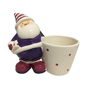 Cachepot Porta Salgadinhos Biscoitos Natalino Cerâmica Papai Noel.