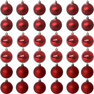 Jogo Com 3 Bolas de Natal Ø 12cm Vermelha Camurça Decorada - Papel Mache