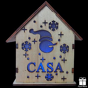 DECORAÇÃO NATAL CASINHA DE MADEIRA COM LED MULTI COR 12x11x6CM.