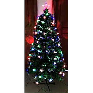 Árvore De Natal 150cm Fibra Óptica 80 Leds Bolinhas - Bivolt - Papel Mache