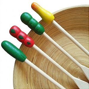 Jogo Com 5 Peças Saladeira Bambu 36cm e Talheres de Madeira