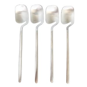 Jogo Kit 4 Colheres Prata  Aço Inox Modelo Vazado -Skeleton.