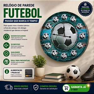 Relógio de Parede Bolas Futebol 50cm Wolff