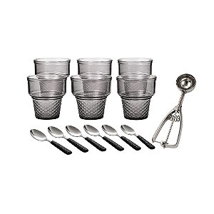Jogo Com 13 Peças Para Servir Sobremesas Vidro e Aço Inox