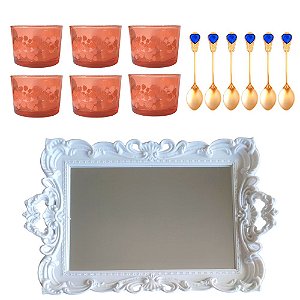 Jogo Para Servir Sobremesas Vidro Coral Aço Inox 13 Peças Amazônia