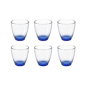 Jogo Com 6 Copos Baixos 200ml Vidro Fundo Azul Turquesa