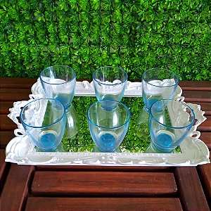 Jogo 6 Copos 250ml Vidro Fundo Turquesa Com Bandeja Pasabahce