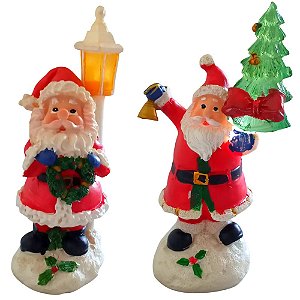 Jogo Com 2 Papai Noel Com Árvore de Natal Iluminada 15,5cm Resina - SALDÃO.  - Papel Mache