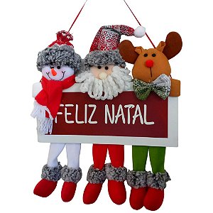 Guirlanda Natalina Papai Noel Boneco de Neve com Saco de Presente