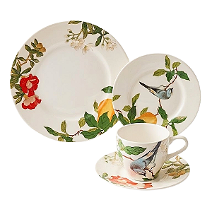 Jogo de Jantar Individual 4 Peças Serve 1 Pessoa Porcelana Flores Pássaros L'Hermitage