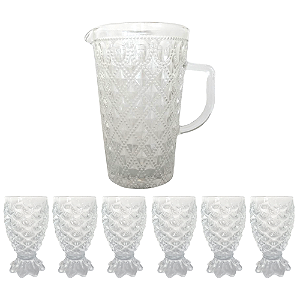 Jogo Jarra 1,4L  com 6 Taças Pineapplle 200ml Vidro 7 Peças.