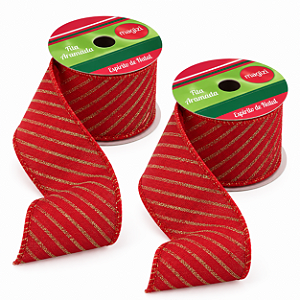 Jogo Com 2 Rolos de Fitas 4mx6cm Vermelho Com Listras Douradas