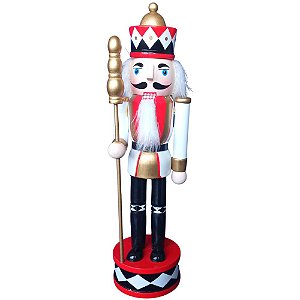 Boneco Soldado Quebra Nozes Enfeite de Madeira Pintada à Mão 30cm