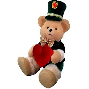 Urso Decorativo Com Cartola e Coração Enfeite de Natal 32x21x20cm