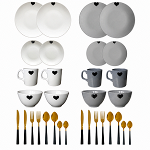 Aparelho de Jantar e Talheres Aço Inox Dourado 16 Peças Serve 2 Pessoas