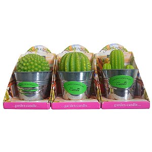 Velas Cactus Kit Com 3 em Vasinhos de Alumínio Ø 7x10cm Cada