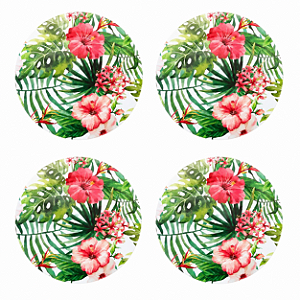 Jogo com 4 Sousplats Tropicais Flores e Folhas Tuut
