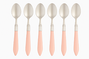 Jogo com 6 Colheres de Mesa Aço Inox Cabo Acrílico Mother Pearl Rosa 21cm