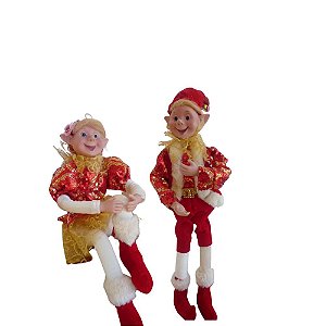 Casal Duendes 45cm Natal Eventos Pernas Articuláveis SALDÃO.
