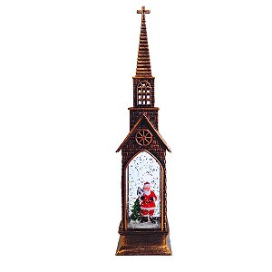 Igreja Natalina Decorativa 22,5cm Com Luz, Água e Glitter.